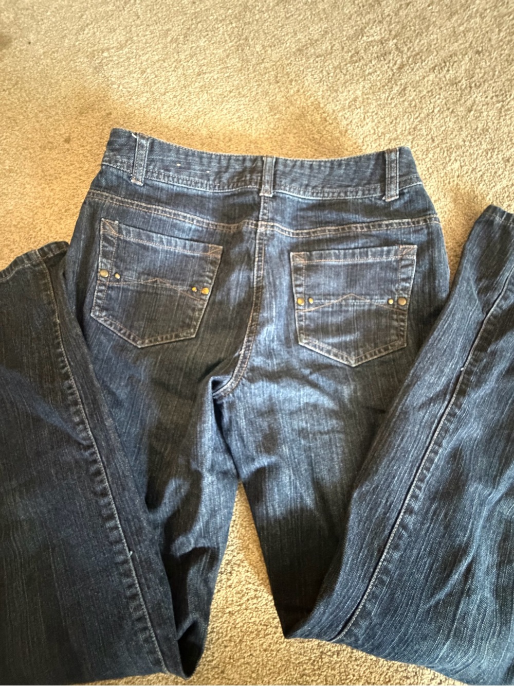 Vintage Stud Pocket Women’s Straight-Leg Denim Jeans in Dark Blue
